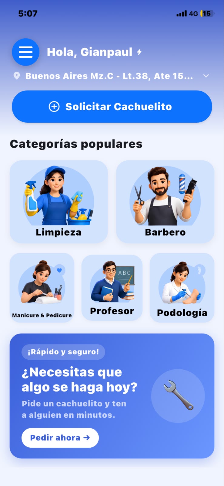 Pantalla de inicio Mi Cachuelito