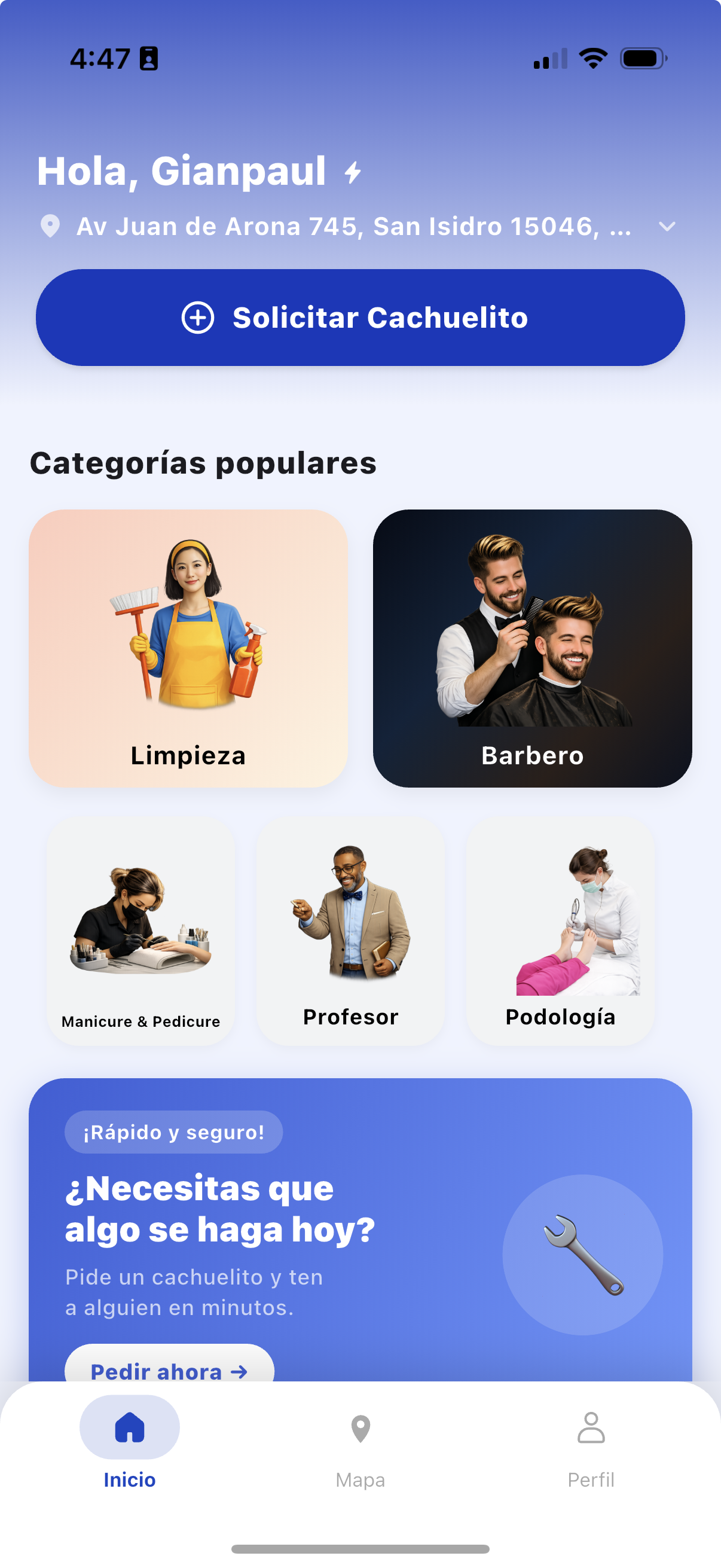 Pantalla de inicio Mi Cachuelito